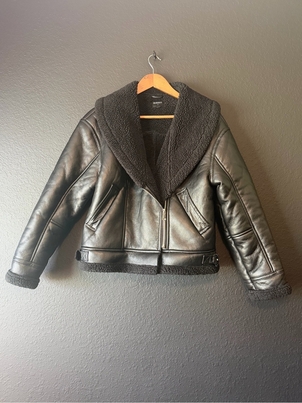 Bardot Black Faux Shearling Aviator/Biker Jacket